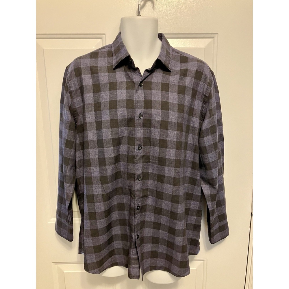 Xacus Tailor Fit Blue Black Plaid Made In Italy Casual Shirt Size 17 Large Mens - Picture 2 of 5